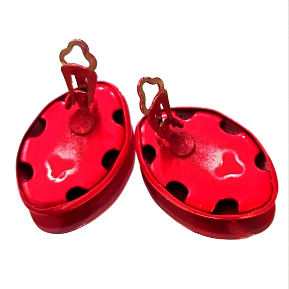 Vintage Bright Red Clip-on Earrings - Picture 3 of 3